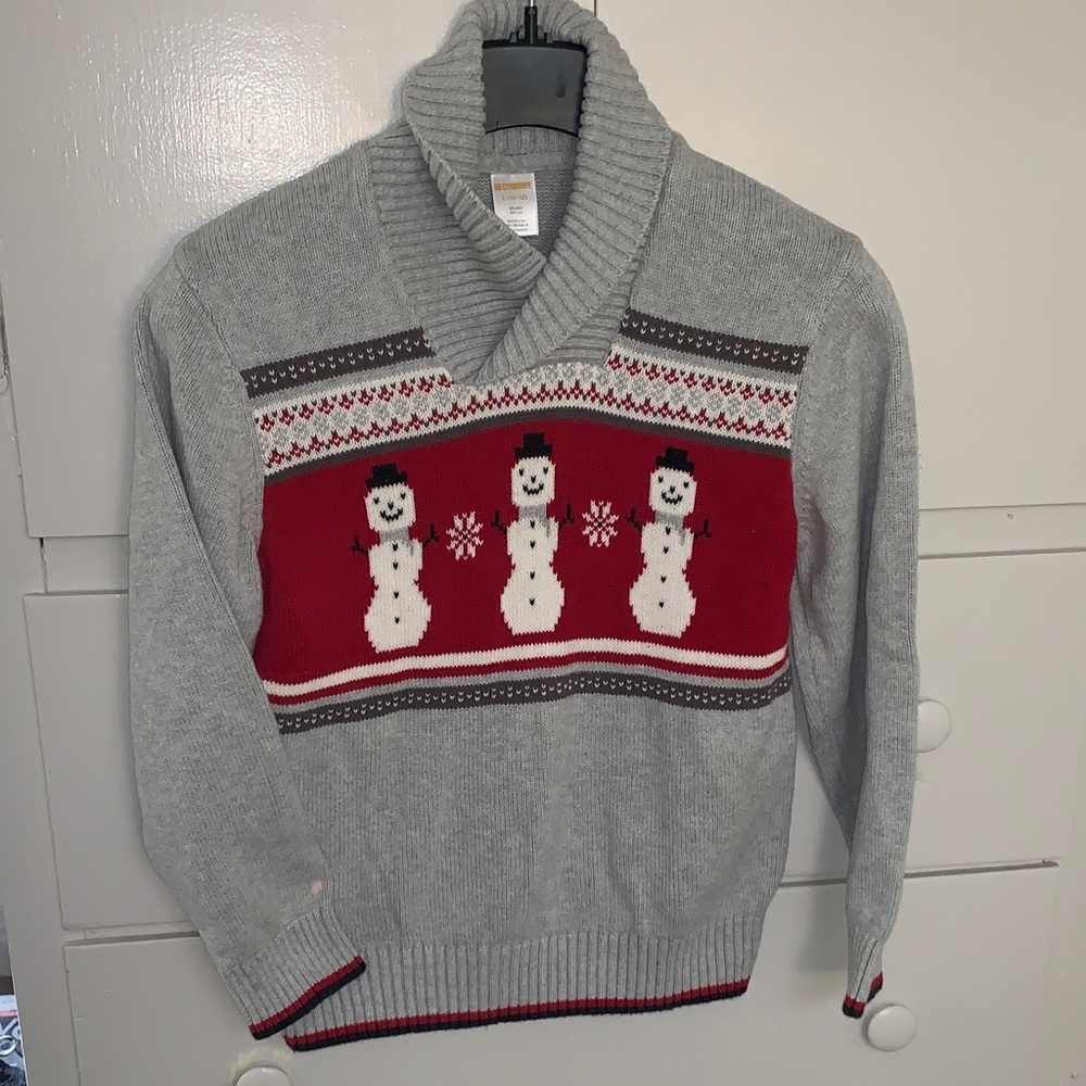 Gymboree Gray Turtleneck Sweater with Red Snowman Panel